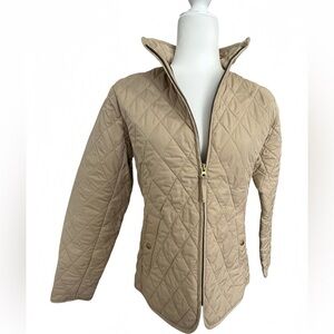 Lands’ End XS Petite Quilted Jacket Beige Oatmeal Full Zip Snap Coat 2-4